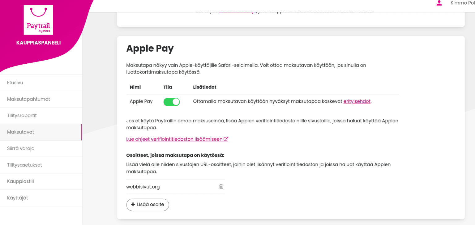Paytrail Apple pay ohje