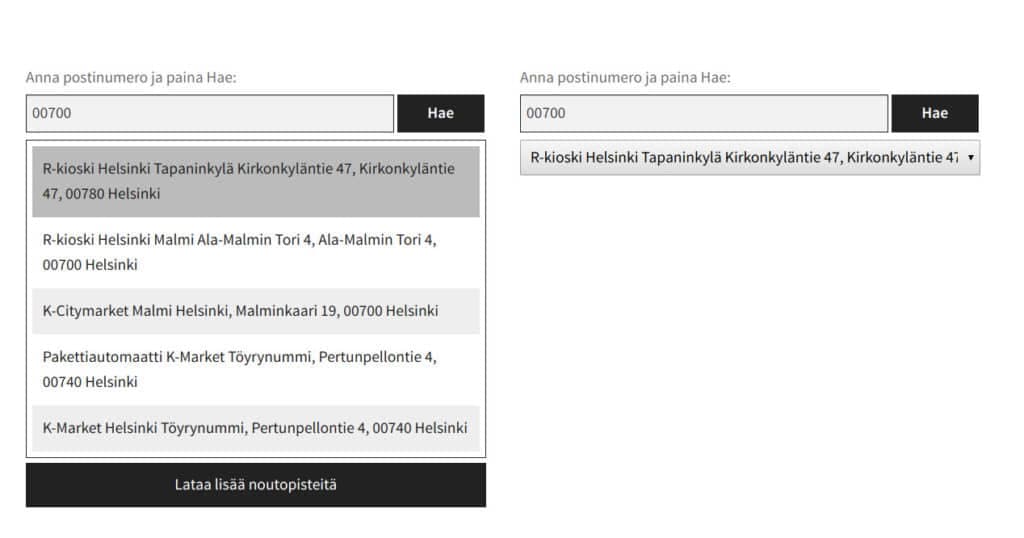 Shipit toimitustapa noutopistehaku