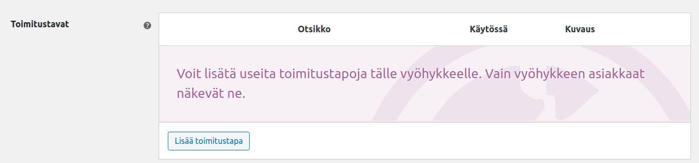 Toimitusvyöhykkeet - Lisää uusi