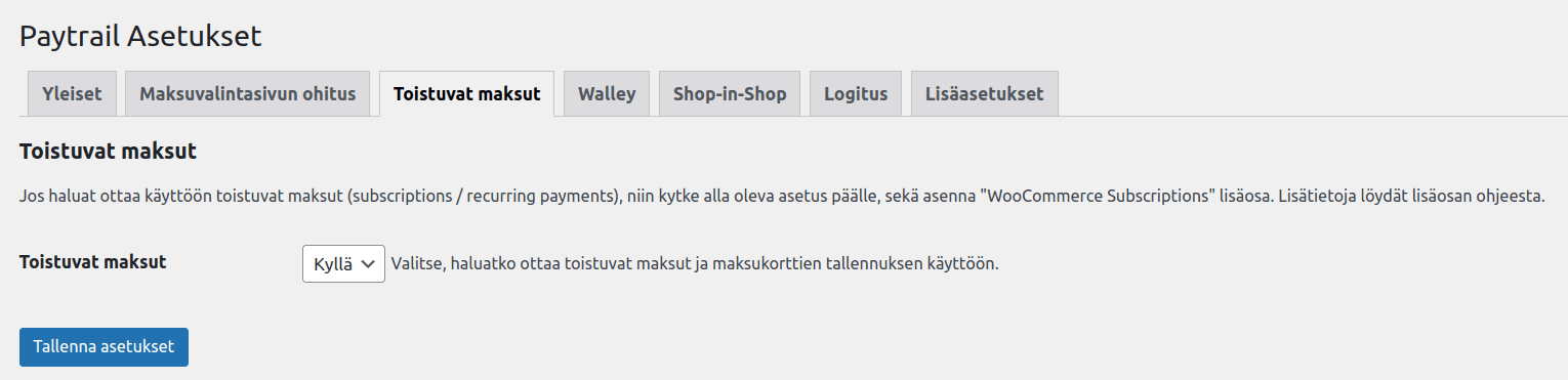 Paytrail toistuvat maksut