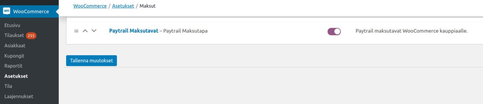 Paytrail maksutavat asetukset